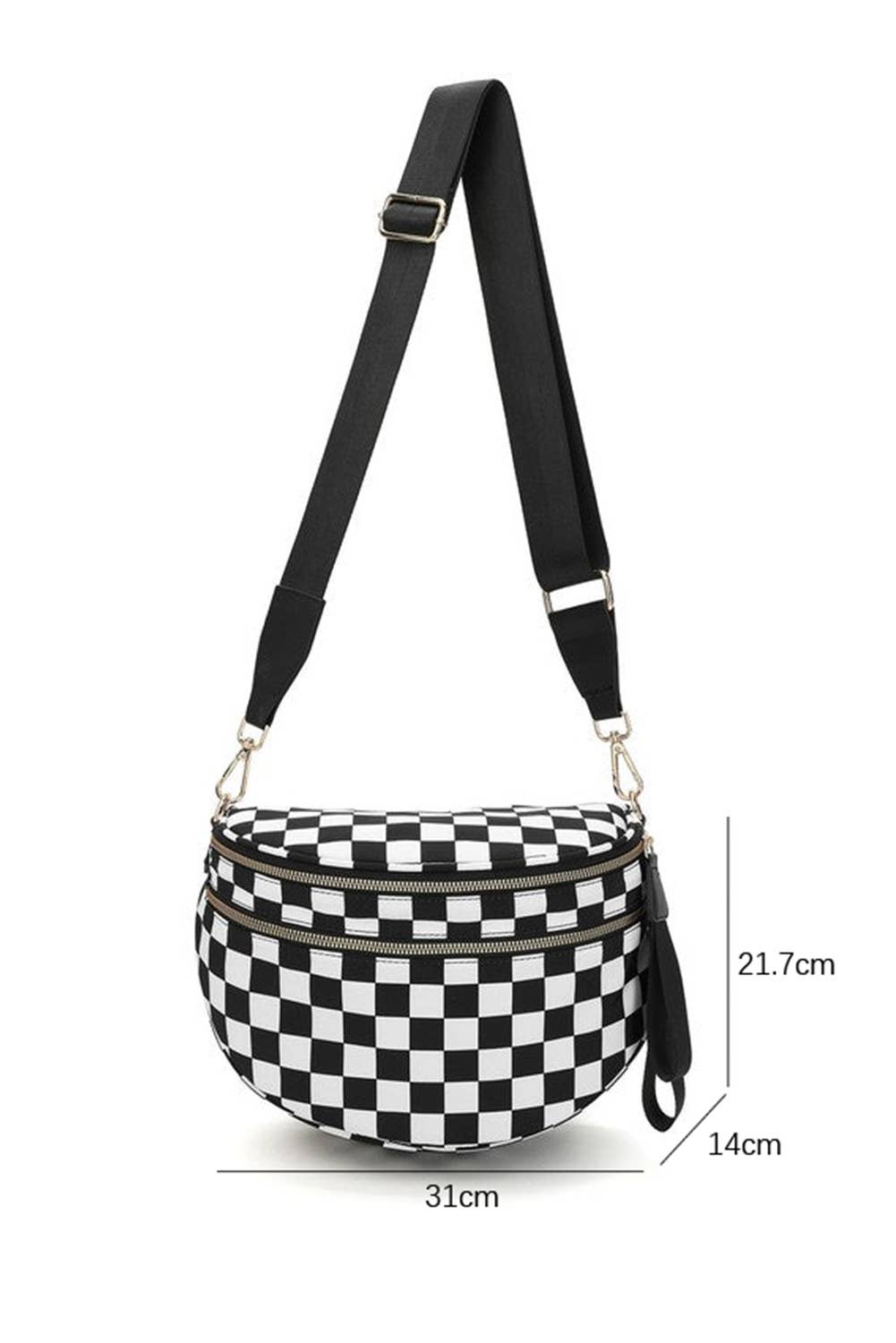 Checkered Print Wide Strap Large Crossbody Bag: As shown / Missy / Standard