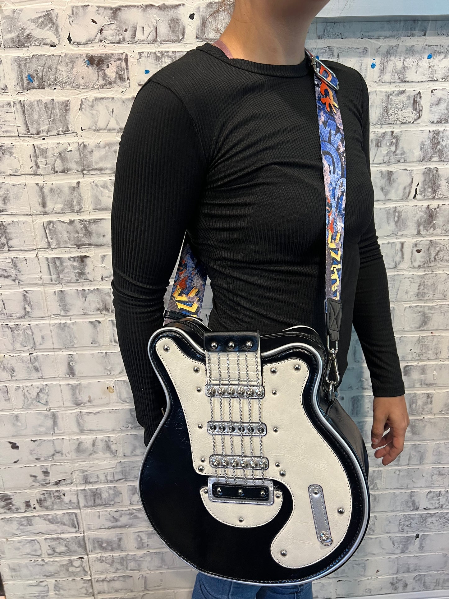 Electronic Guitar Shaped Crossbody Bag
: Black