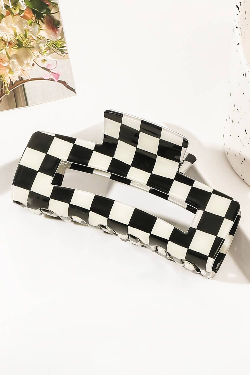 Checkered Print * Hollow Out Hair Clip | One size : As shown / Set