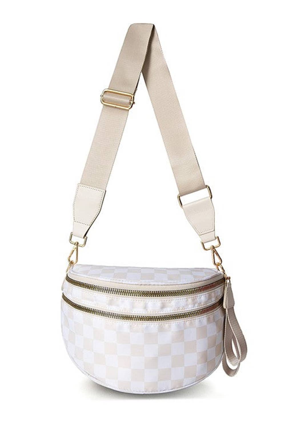 Checkered Print Wide Strap Large Crossbody Bag: As shown / Missy / Standard