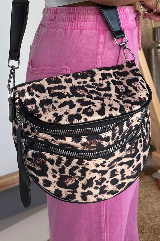 Camo / Polka Dot Print Gold Chain Strap Zipper Crossbody Bag: Coffee / Missy / Standard