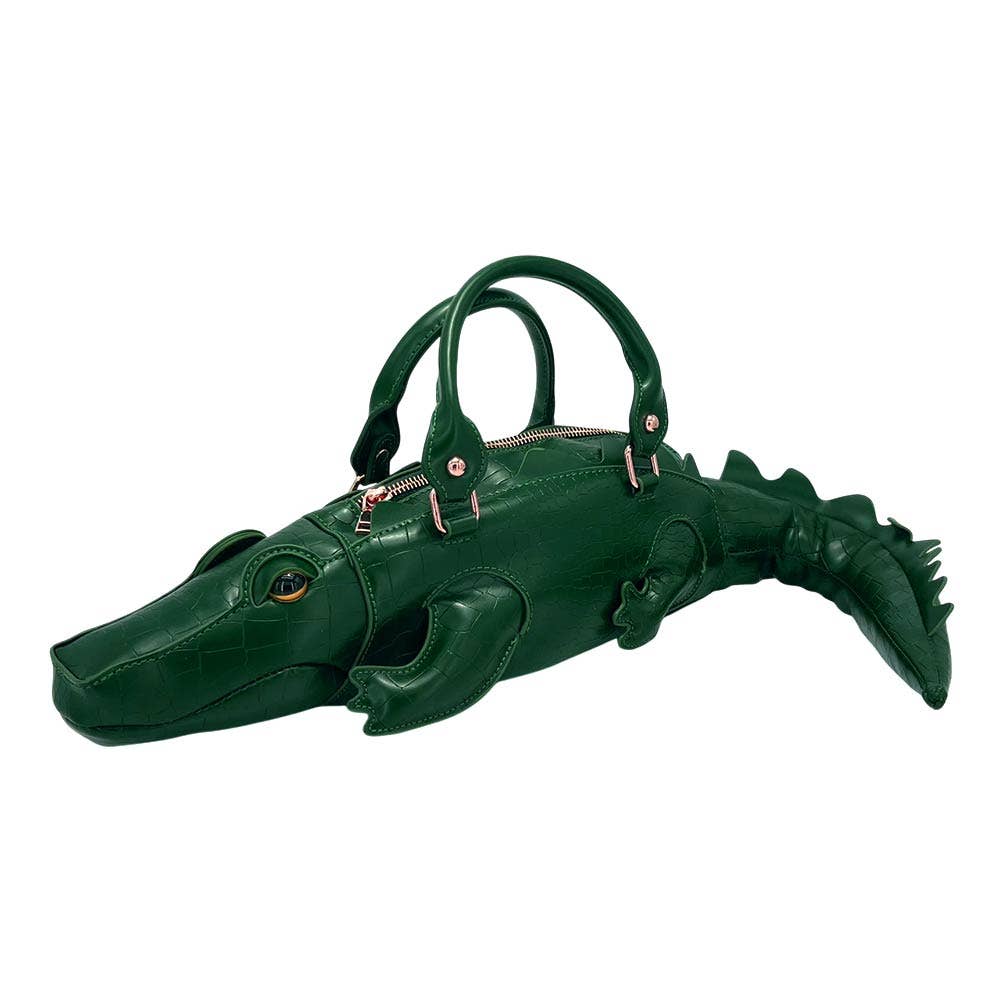 Faux Leather Crocodile Shape Crossbody Handbag: Green