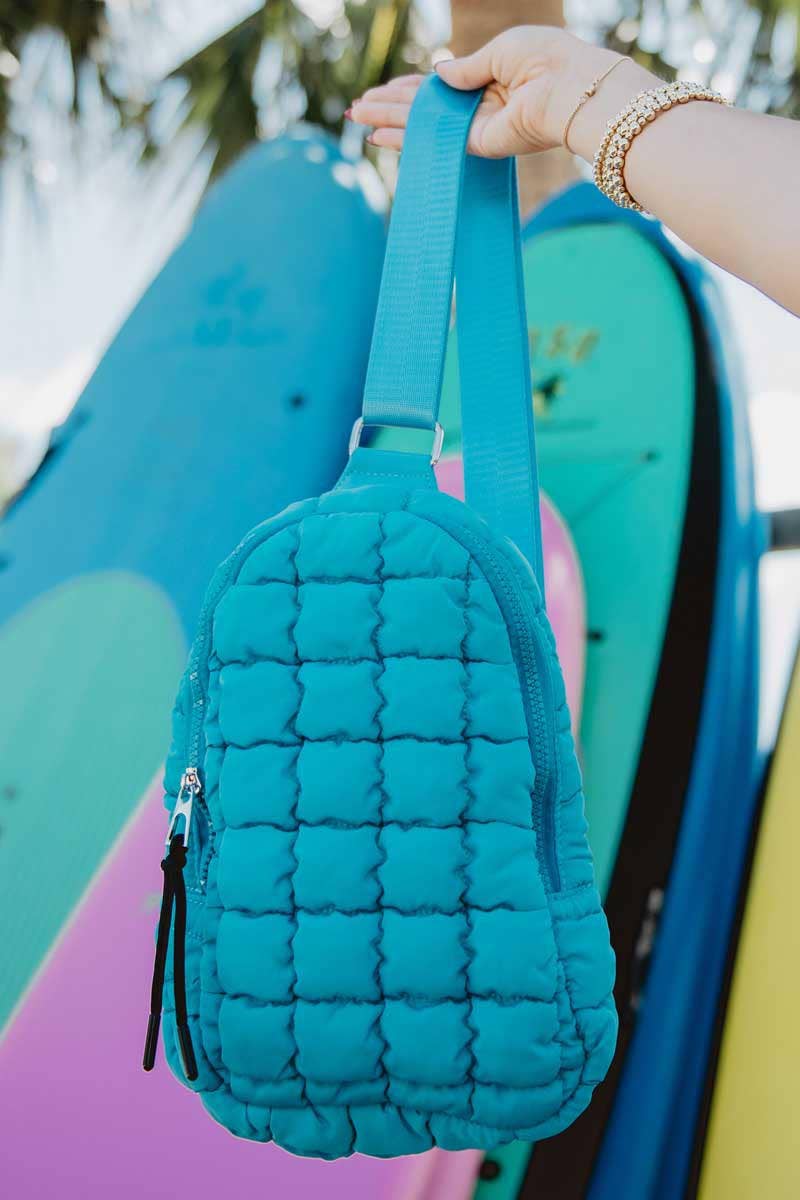 Blue Quilted Sling Bag: Blue