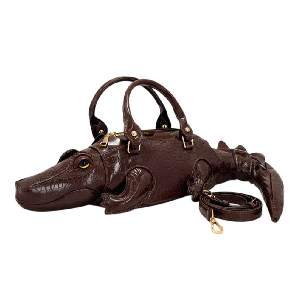 Faux Leather Crocodile Shape Crossbody Handbag: Green