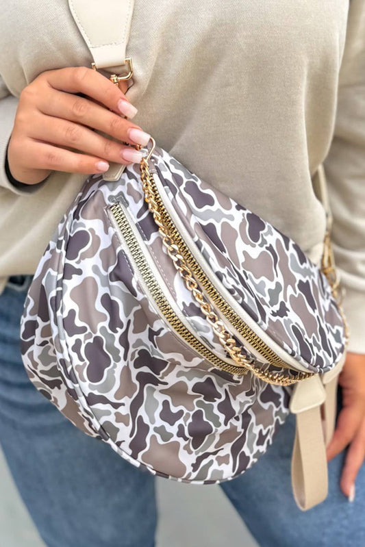 Camo / Polka Dot Print Gold Chain Strap Zipper Crossbody Bag: As shown / Missy / Standard