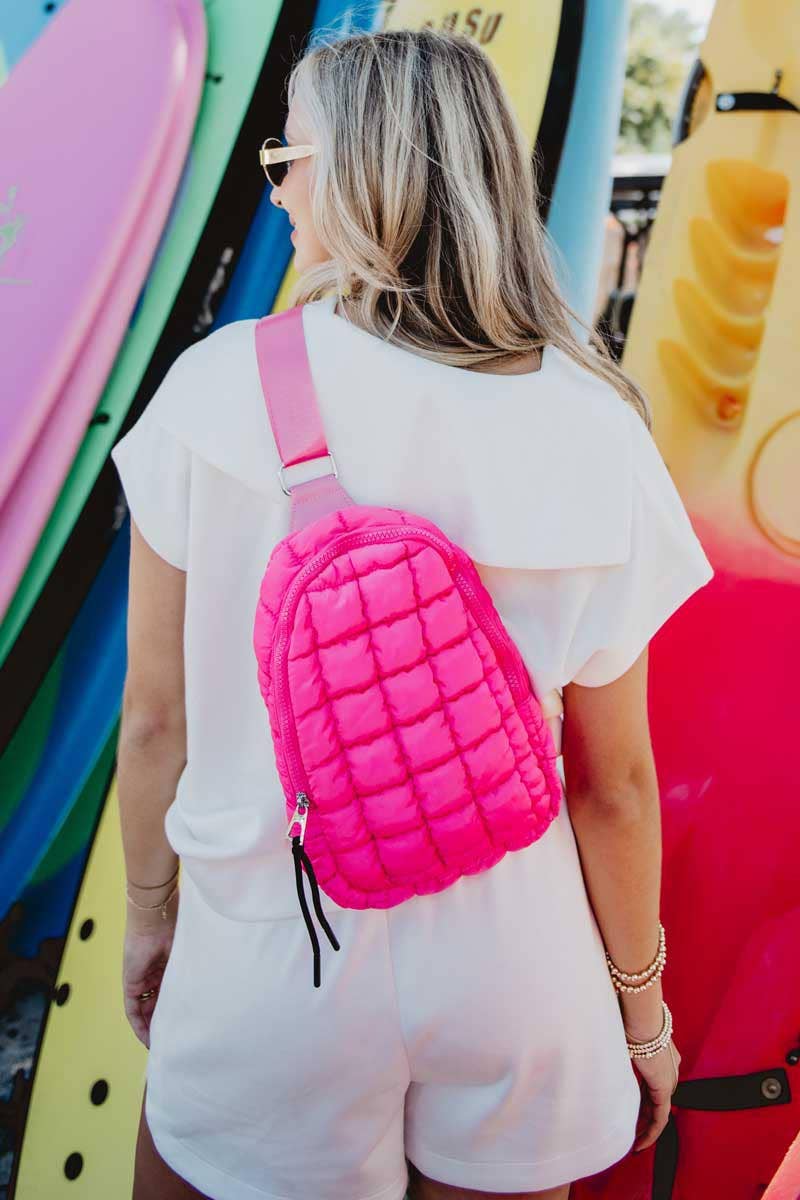 Hot Pink Quilted Cute Sling Bag: Hot Pink