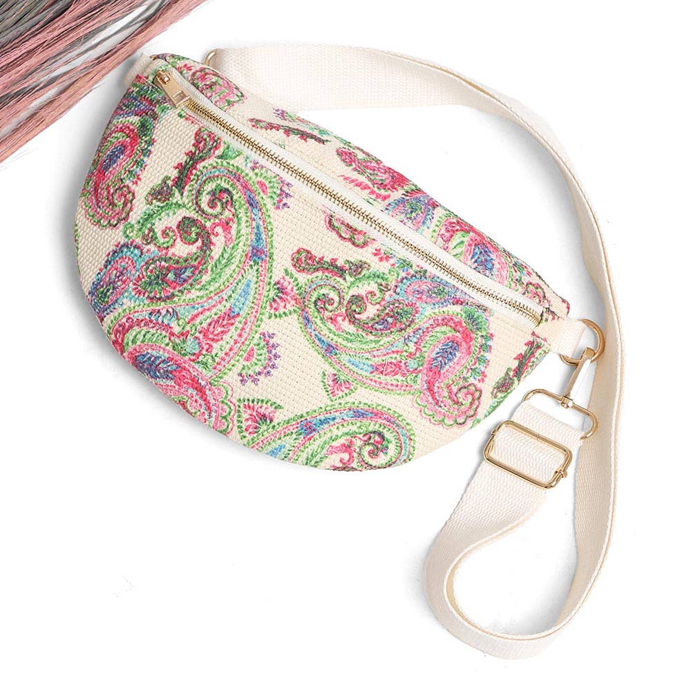 Boho Abstract Embroidered Crossbody Belt Bag / Fanny Pack: Blue