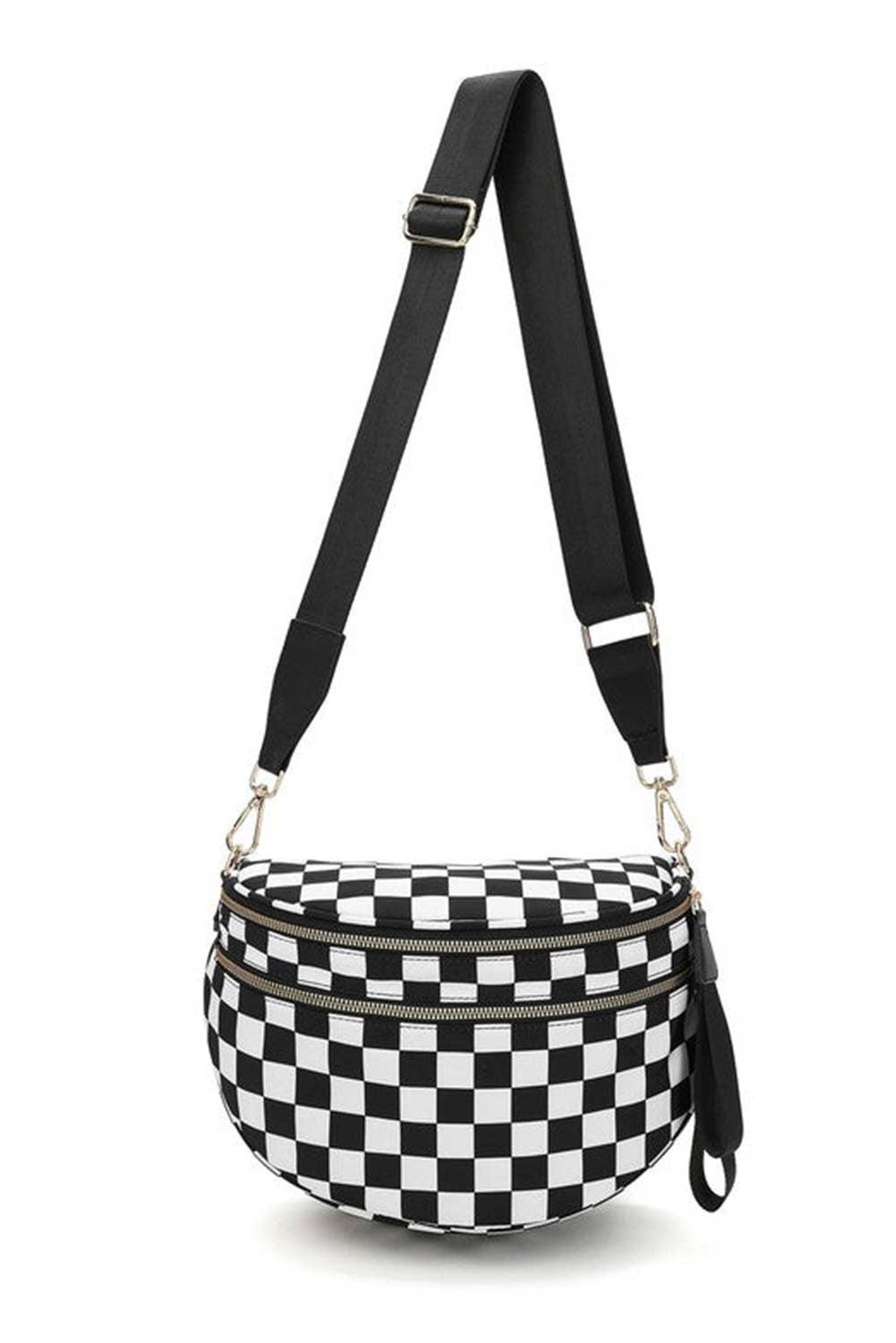 Checkered Print Wide Strap Large Crossbody Bag: As shown / Missy / Standard