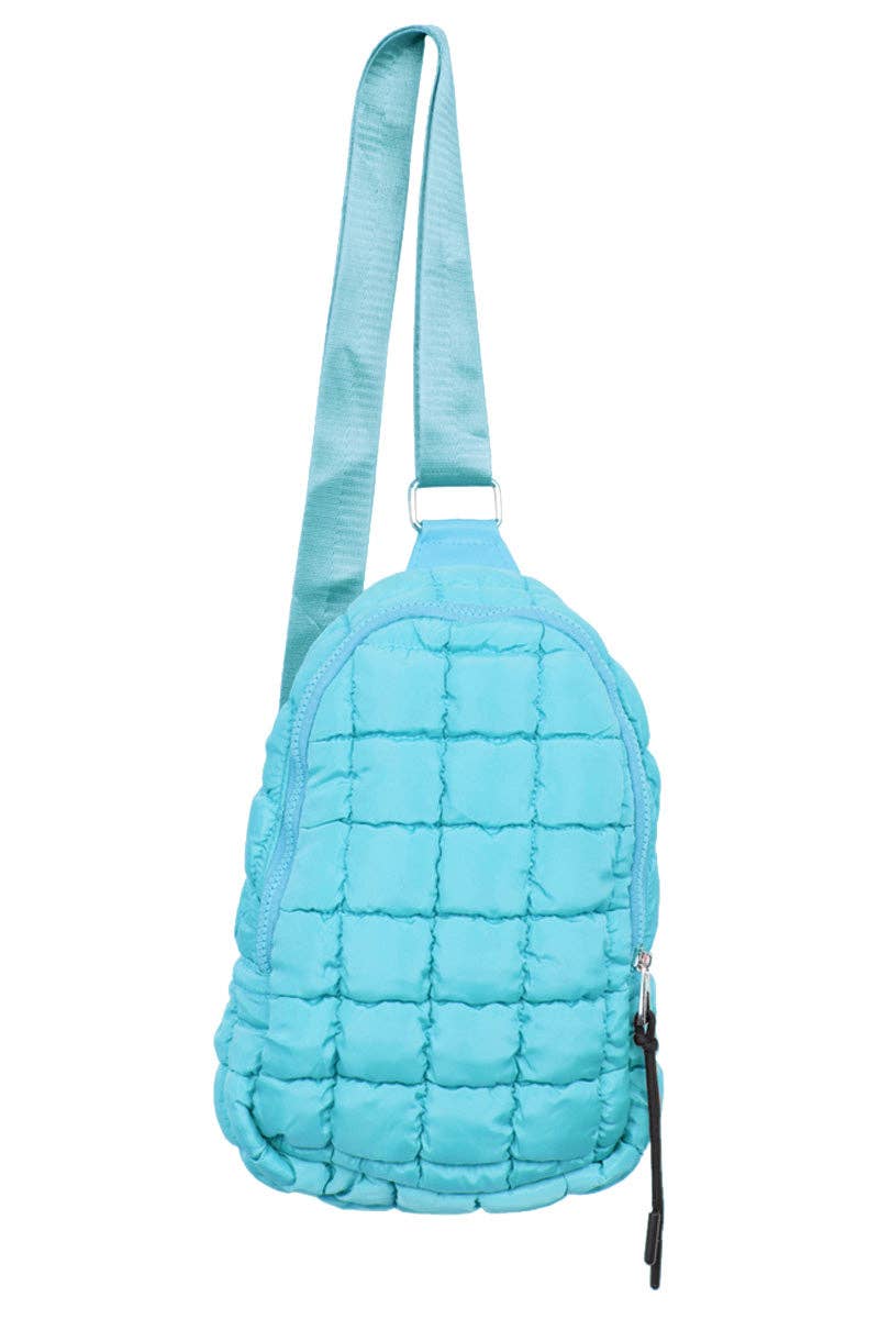 Blue Quilted Sling Bag: Blue
