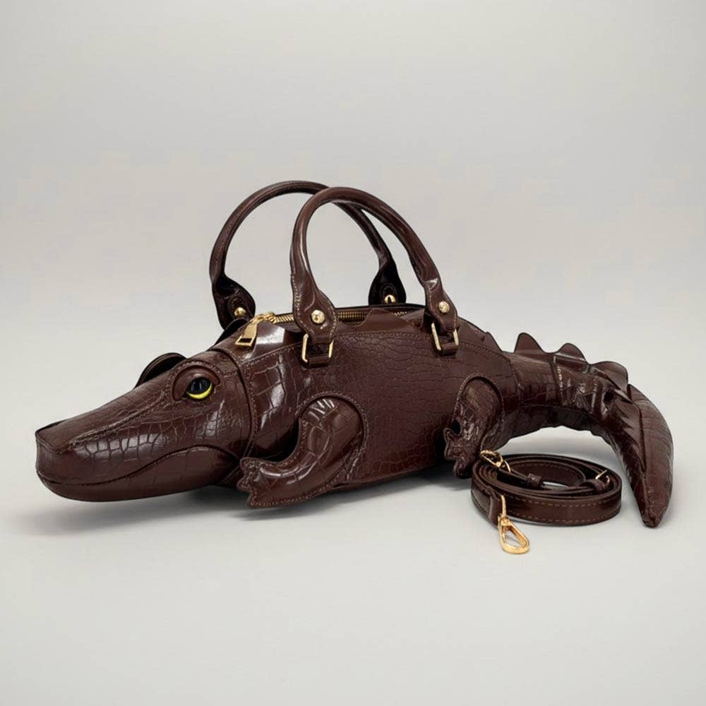 Faux Leather Crocodile Shape Crossbody Handbag: Green