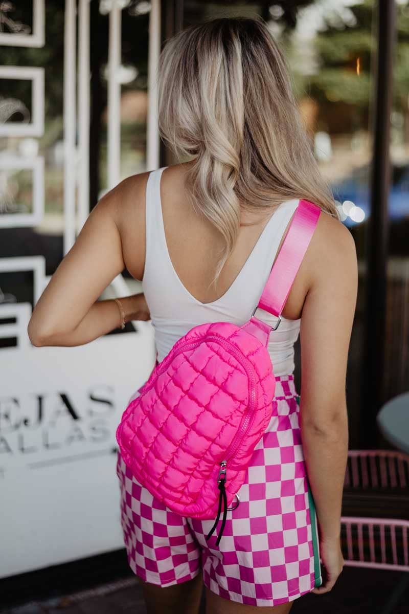 Hot Pink Quilted Cute Sling Bag: Hot Pink