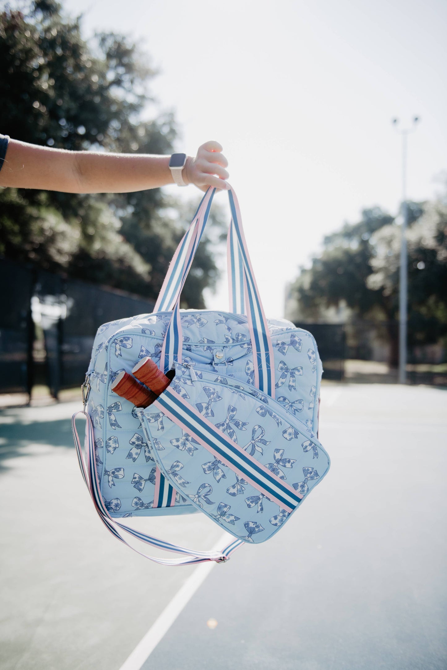Toile Coquette Bows Pickleball Bag: Light Blue