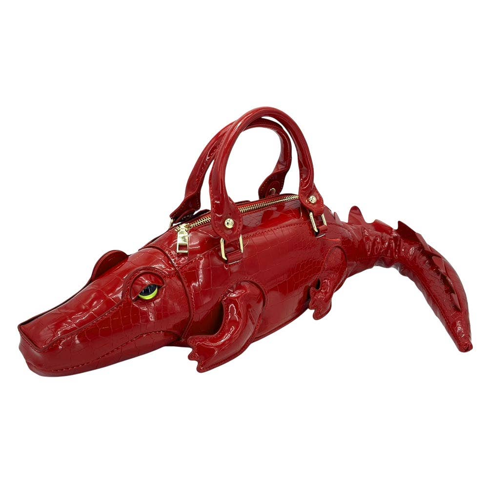 Faux Leather Crocodile Shape Crossbody Handbag: Green