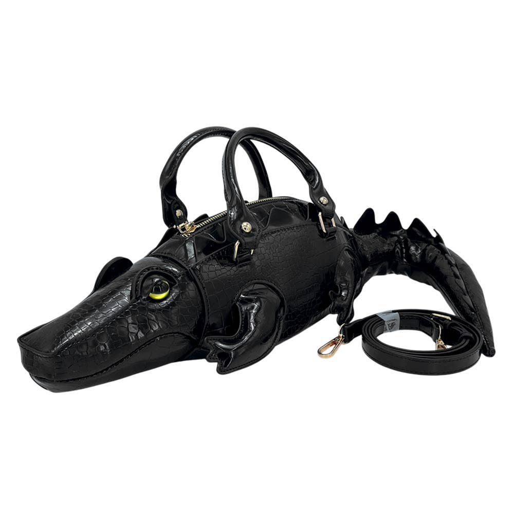 Faux Leather Crocodile Shape Crossbody Handbag: Green