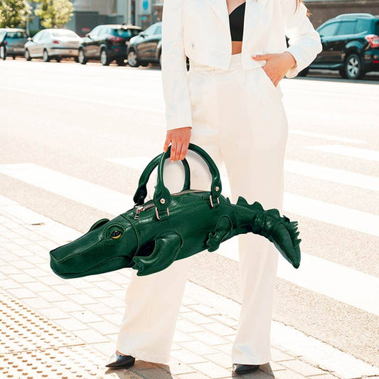 Faux Leather Crocodile Shape Crossbody Handbag: Green