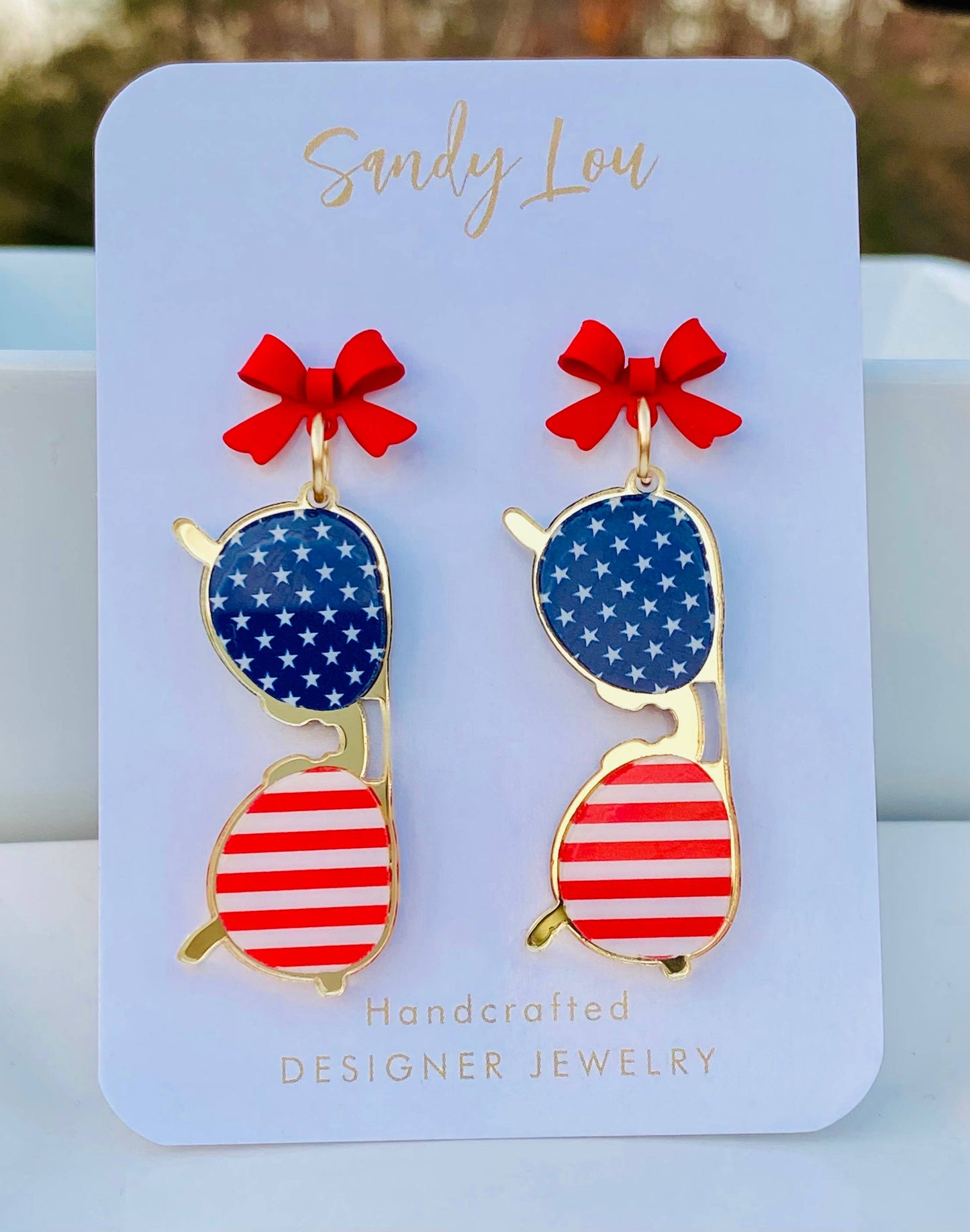Patriotic American Sunglass Bow Earrings