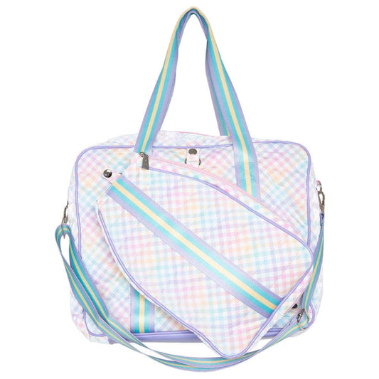 Rainbow Gingham Pickleball Paddle Bag: Rainbow