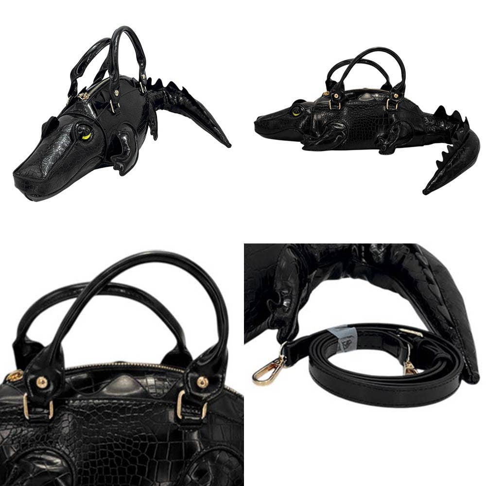 Faux Leather Crocodile Shape Crossbody Handbag: Green