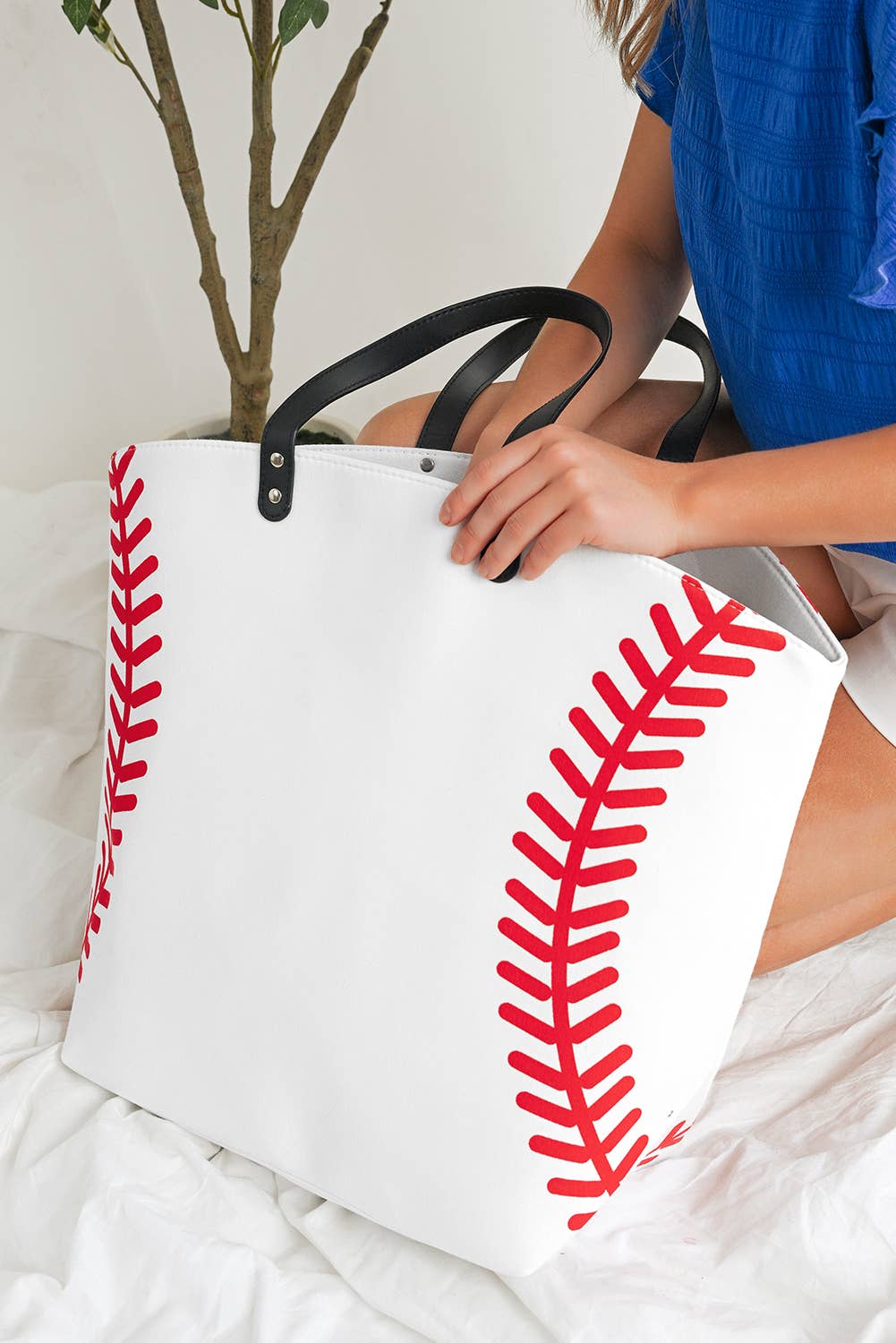 Baseball Pattern Canvas Large Tote Bag: As shown / Missy / Standard