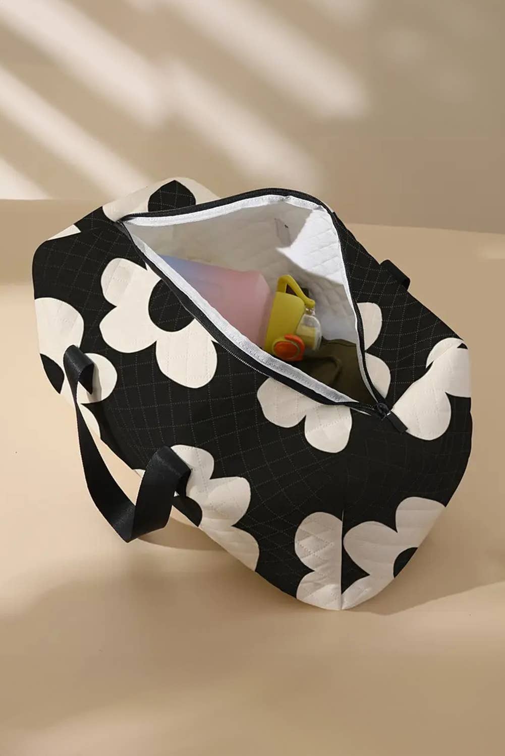 Flower Print Quilted Large Duffel Bag: As shown / Missy / Standard